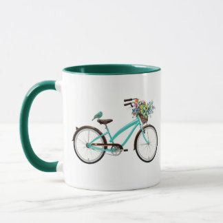 Mug Bicyclette avec panier d'oiseaux et de fleurs Bleu