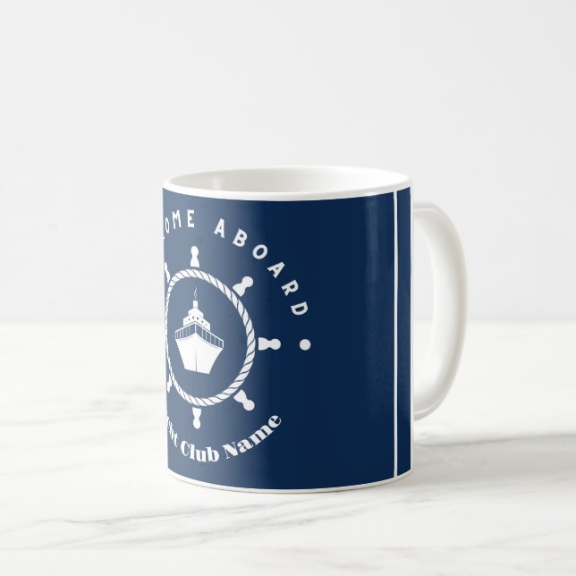 Mug Bienvenue Ancre Bleue Nautique Bateau à voile Cust (Devant droit)
