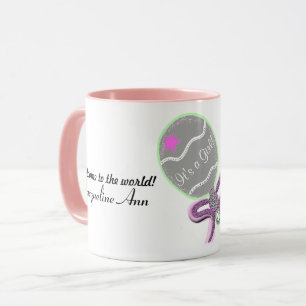 Mug Bienvenue au monde C'est une fille hochet rose