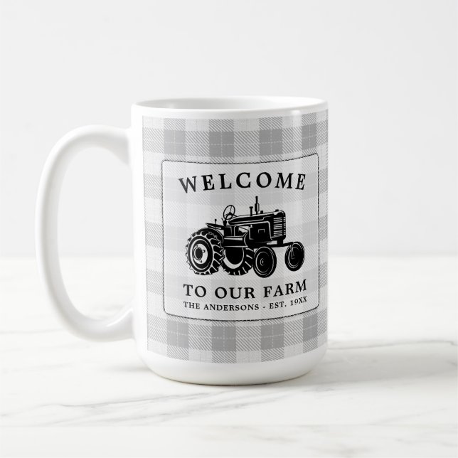 Mug Bienvenue Nom de famille Ferme Tracteur Blanc Plai (Gauche)