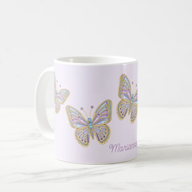 Mug Bijoux Papillons Purple Blue Gold (Devant gauche)