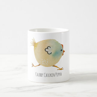 Mug Bird, chicken, hydrocolor, whimsical, chubby bird