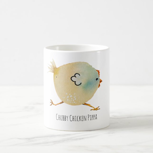 Mug Bird, chicken, hydrocolor, whimsical, chubby bird (Centre)