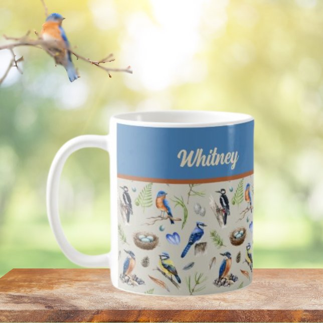 Mug Bird Pattern Kingfisher, Blue Jay, Woodpecker Name (Créateur téléchargé)