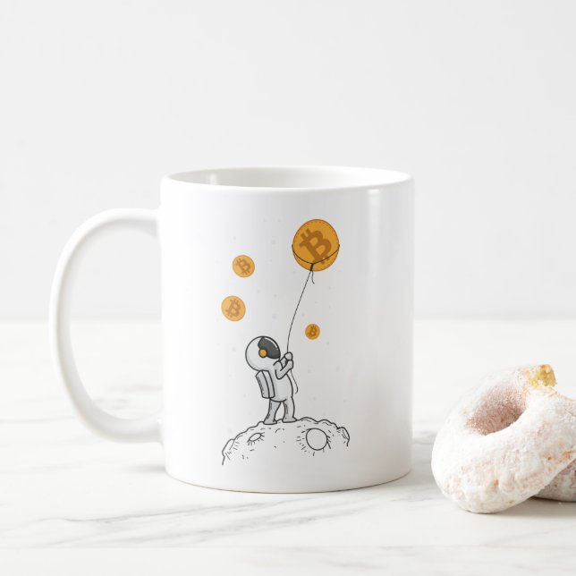 Mug Bitcoin à l'astronaute de la lune Crypto fangen (Avec donut)