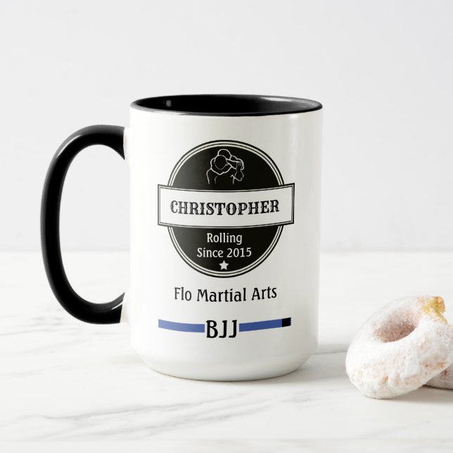 Mug BJJ Jiu Jitsu Choke Blue Belt Nom Club Et Date (Avec donut)