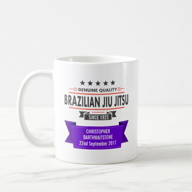 Mug BJJ Purple Belt Classé Avec Le Nom Et La Date D'At (Gauche)