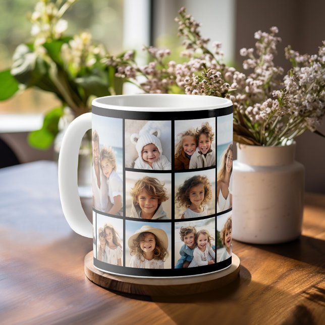 Mug Black 9 Photo Carré Collage (Personalized Coffee Mug)