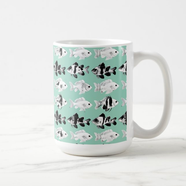 Mug Black and white fish on teal background  (Droite)