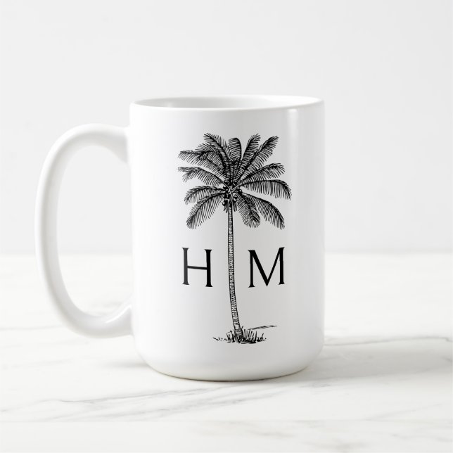Mug Black and White Palm Palmetto Tree Monogram (Gauche)