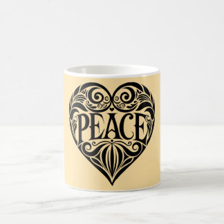 MUG BLACK AND WHITE PEACE HEART