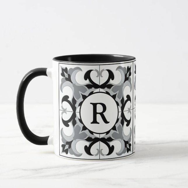 Mug Black and White Spanish Style with Initial  (Gauche)