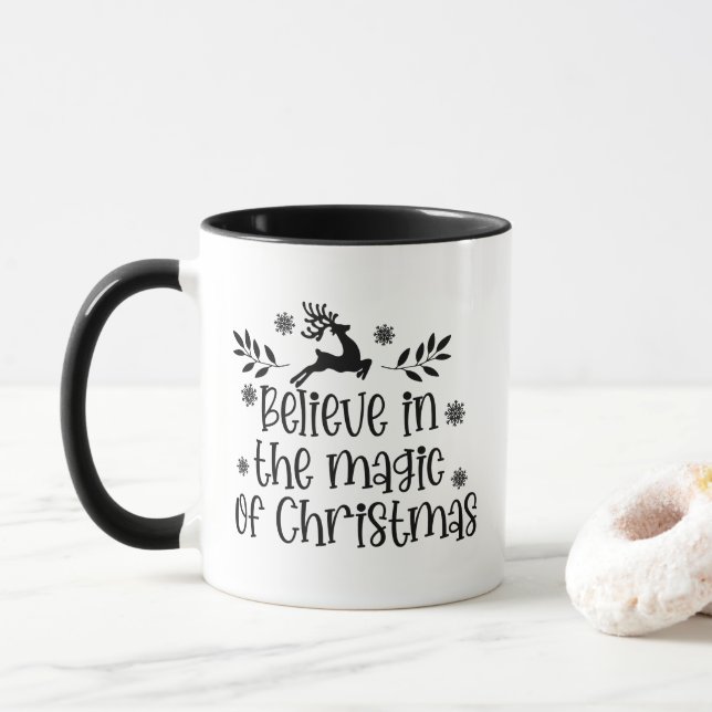 Mug Black Believe in the Magic of Christmas Reindeer (Avec donut)