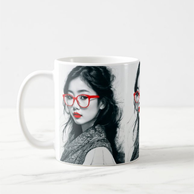 Mug Black Blanc Asiatique Portrait Lèvres Rouges Et Ve (Gauche)