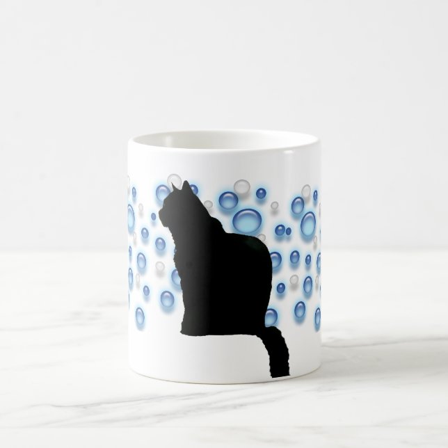 Mug - Black cat and Blue Bubbles (Center)
