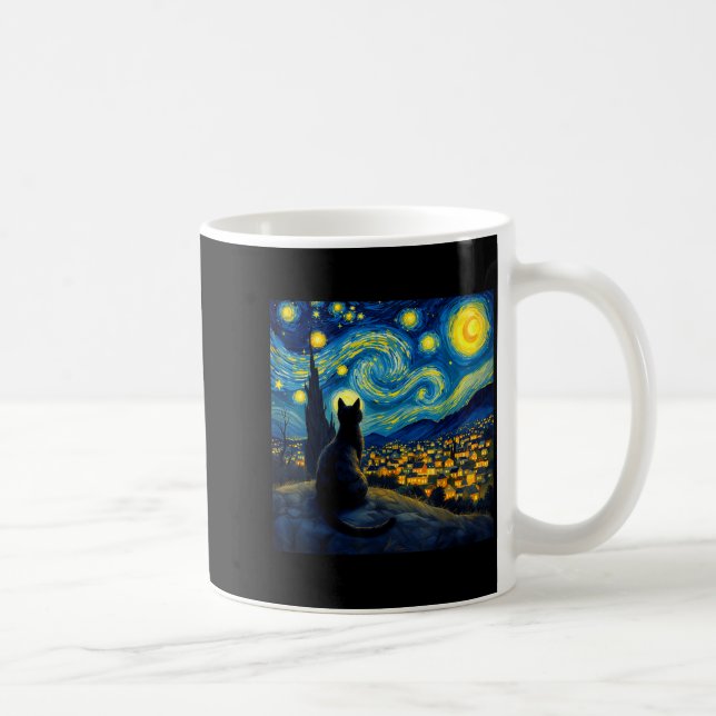 Mug Black Cat Funny Cat Lover Mom Daddy Starry Night V (Droite)