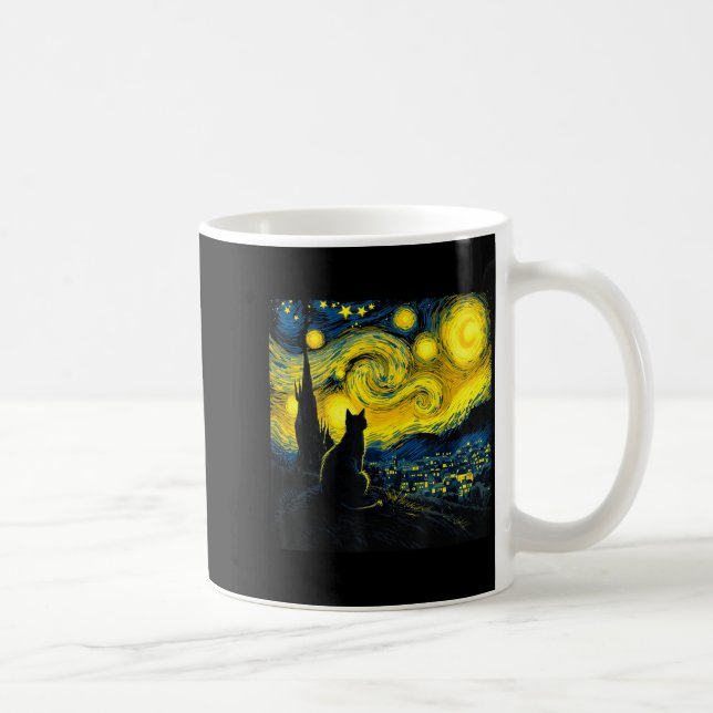 Mug Black Cat Funny Cat Lover Mom Daddy Starry Night V (Droite)