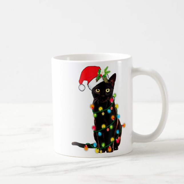 Mug Black Cat Santa Tangled Up In Christmas Lights _1  (Droite)