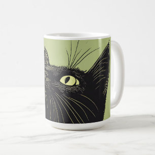 Mug Black Cat Vintage Lino Print