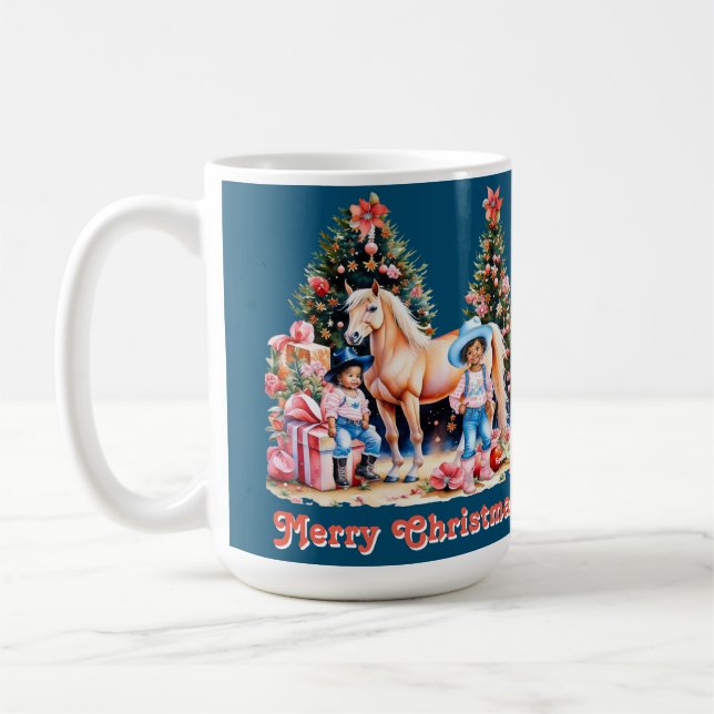 Mug Black Cowgirl Winter Scène Cheval Joyeux Noël (Gauche)