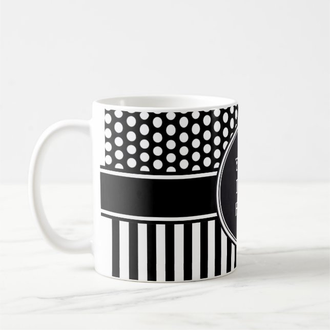 Mug Black Dots & Stripes Grid + your backgr. & (Gauche)