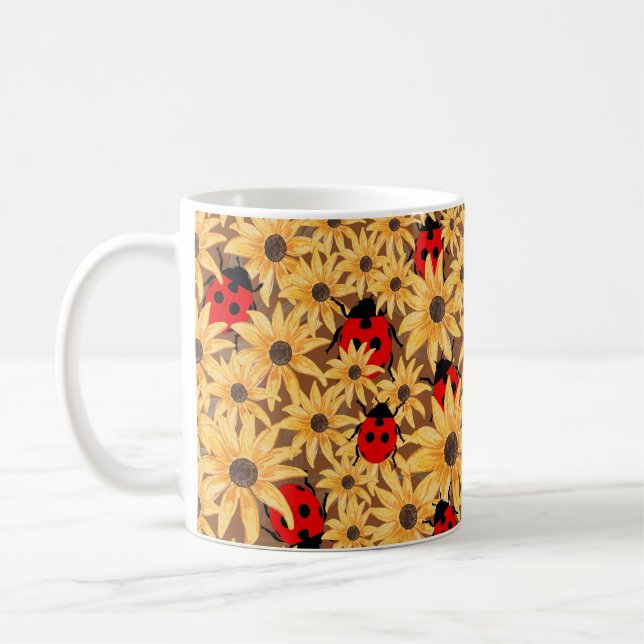 Mug Black-Eyed Susan And Ladybugs Seamless Pattern (Gauche)