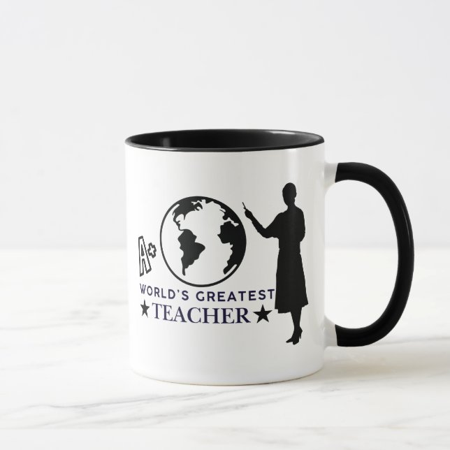 Mug Black Globe & Silhouette A+ World Greatest Teacher (Droite)