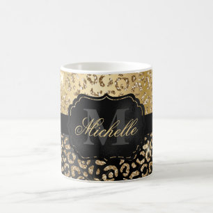 Mug Black & Gold Faux Parties scintillant Glam Leopard
