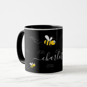 Mug Black happy bumble abeilles été fun humour monogra