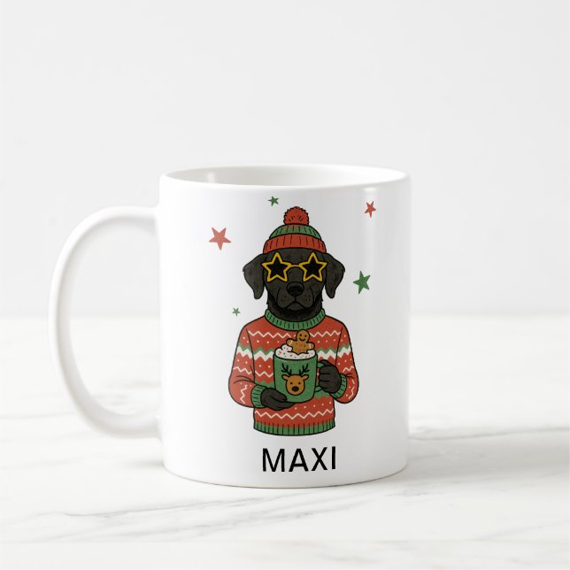Mug Black Lab Dog Christmas Custom Name (Gauche)