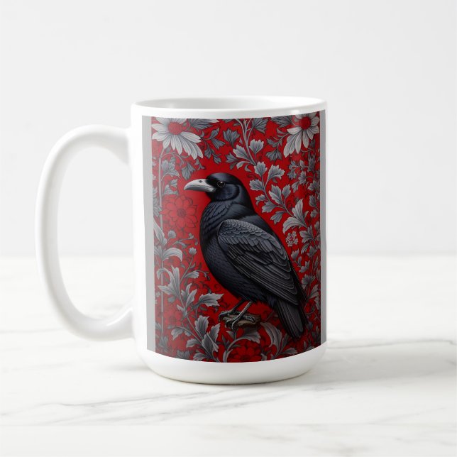 Mug Black Raven Red Floral William Morris Inspired (Gauche)