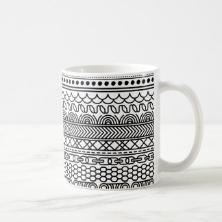 Mug Black & White Geometric Border Sampler Pattern