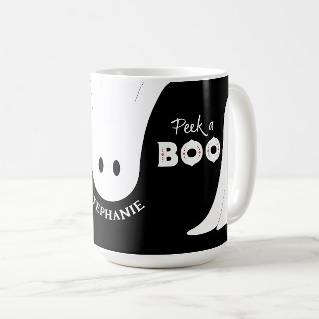 Mug Black White Orange Peek a Boot Ghosts Halloween (Devant droit)