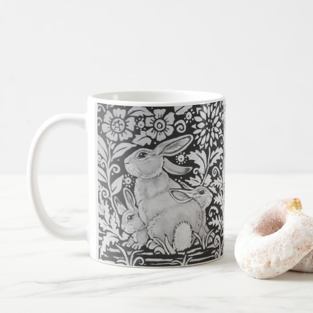 Mug Black White Rabbit Famille Grey Pâques Mère Cadeau (Avec donut)