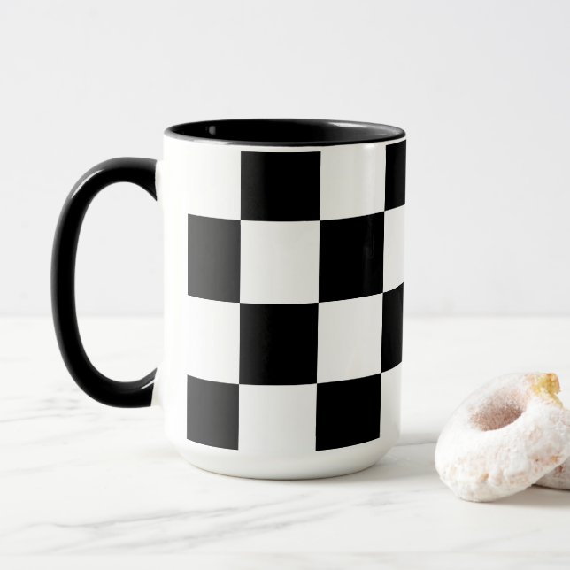 Mug Blanc avec Motif Carré noir 15 oz Combo (Avec donut)