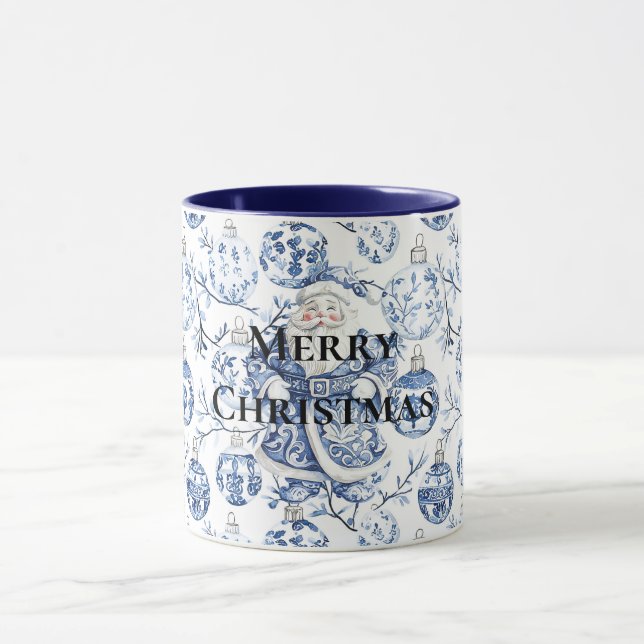 Mug Blanc Bleu Chic Noël Père Noël & Ornements (Centre)