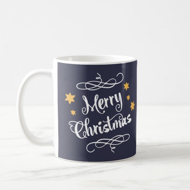 Mug Blanc bleu de minuit de typographie de Joyeux Noël (Gauche)