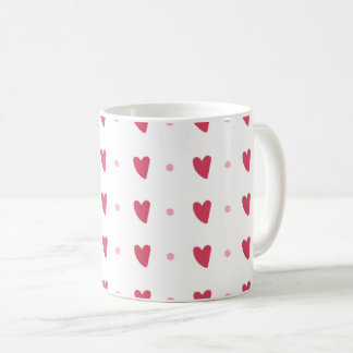 Mug Blanc – Cœurs Rouges Ondulés & Points