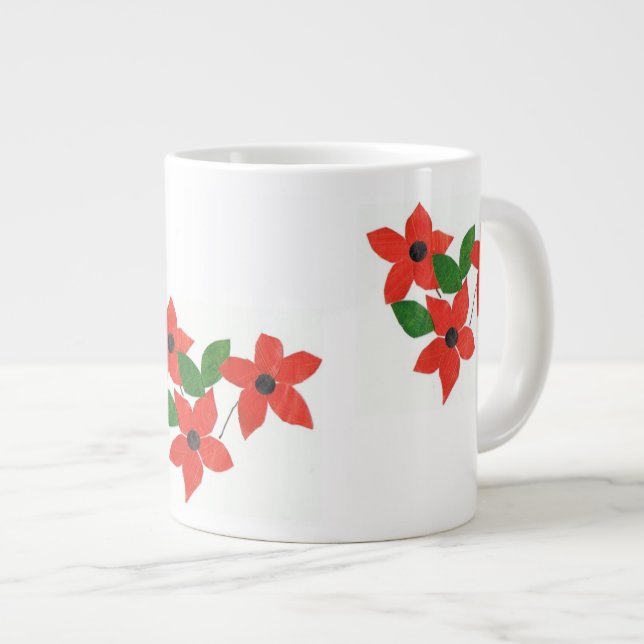 Mug blanc élégant avec fleurs rouges (Devant droit)