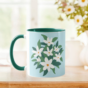 Mug Blanc Floral Jasmin Minimaliste Moderne sur Fond B