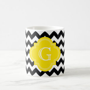 Mug Blanc-Noir Chevron Zig-Zag Monogramme Jaune