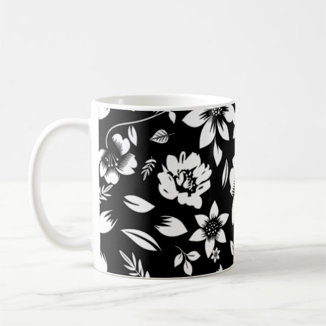 Mug Blanc noir Feuilles floraux modernes soufflant (Gauche)