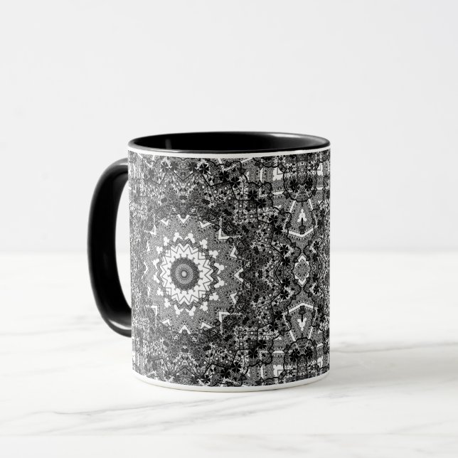 Mug Blanc noir, open work, mandala (Devant gauche)