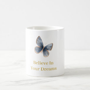 Mug Blanc Papillon Crème Bleu Or Rêves