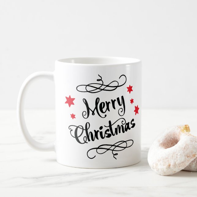 Mug Blanc rouge de typographie de Joyeux Noël (Avec donut)