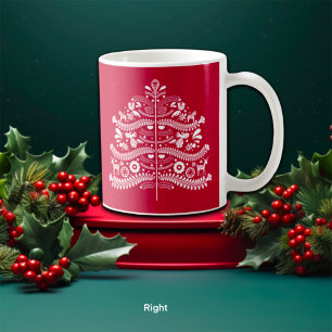 Mug Blanc sur arbre de Noël scandinave rouge