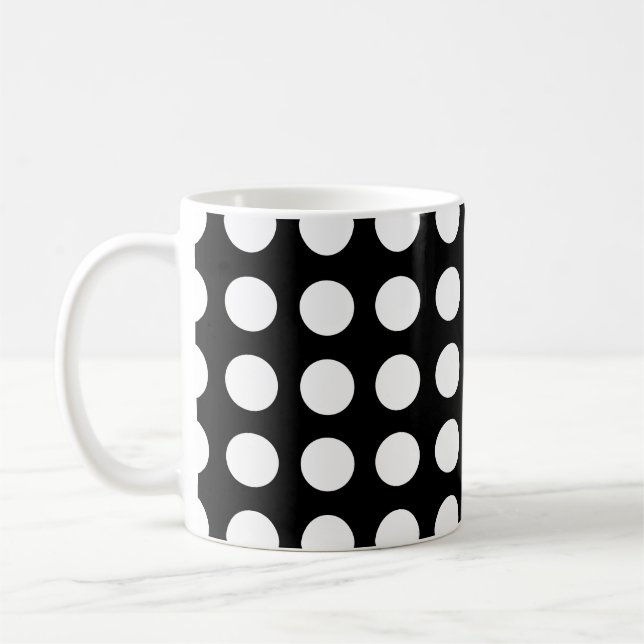 Mug Blanc sur noir grand format Pois horizontaux (Gauche)