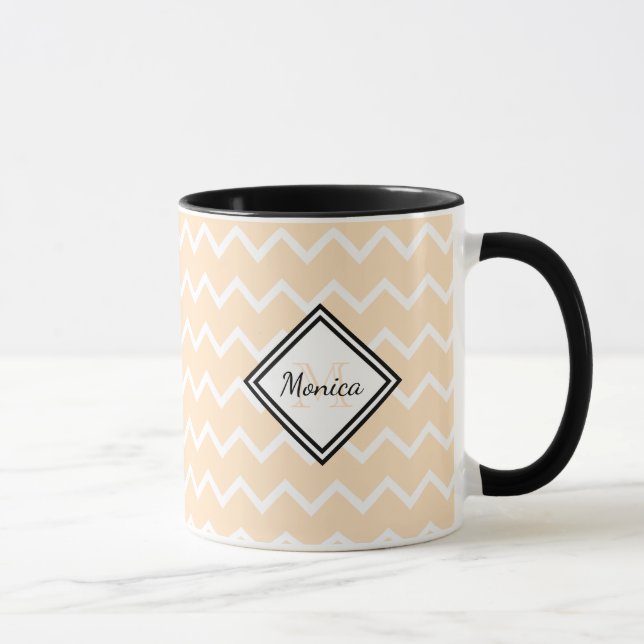 Mug Blasonné Blanc & pêche Chevron (Droite)