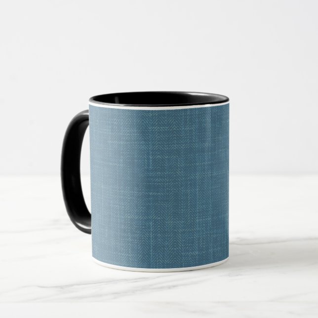 Mug Bleu ardoise à chevrons texturés.  (Devant gauche)