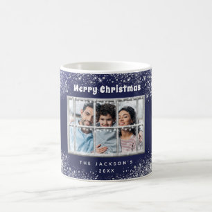 Mug Bleu argent neige photo hiver